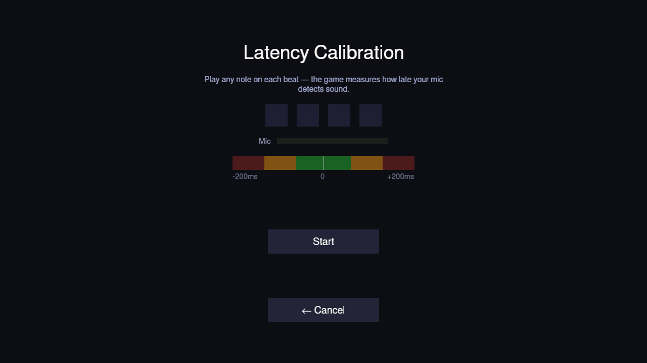Latency calibration screen