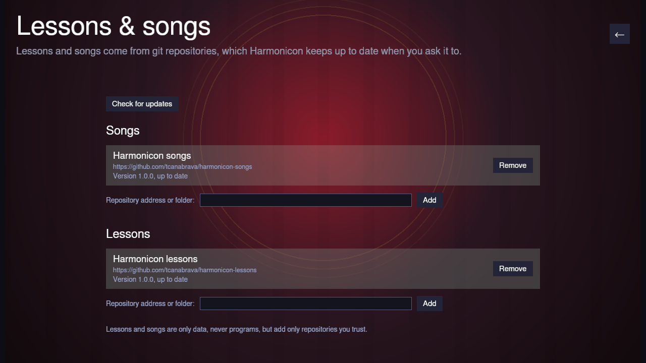 The Lessons & songs page