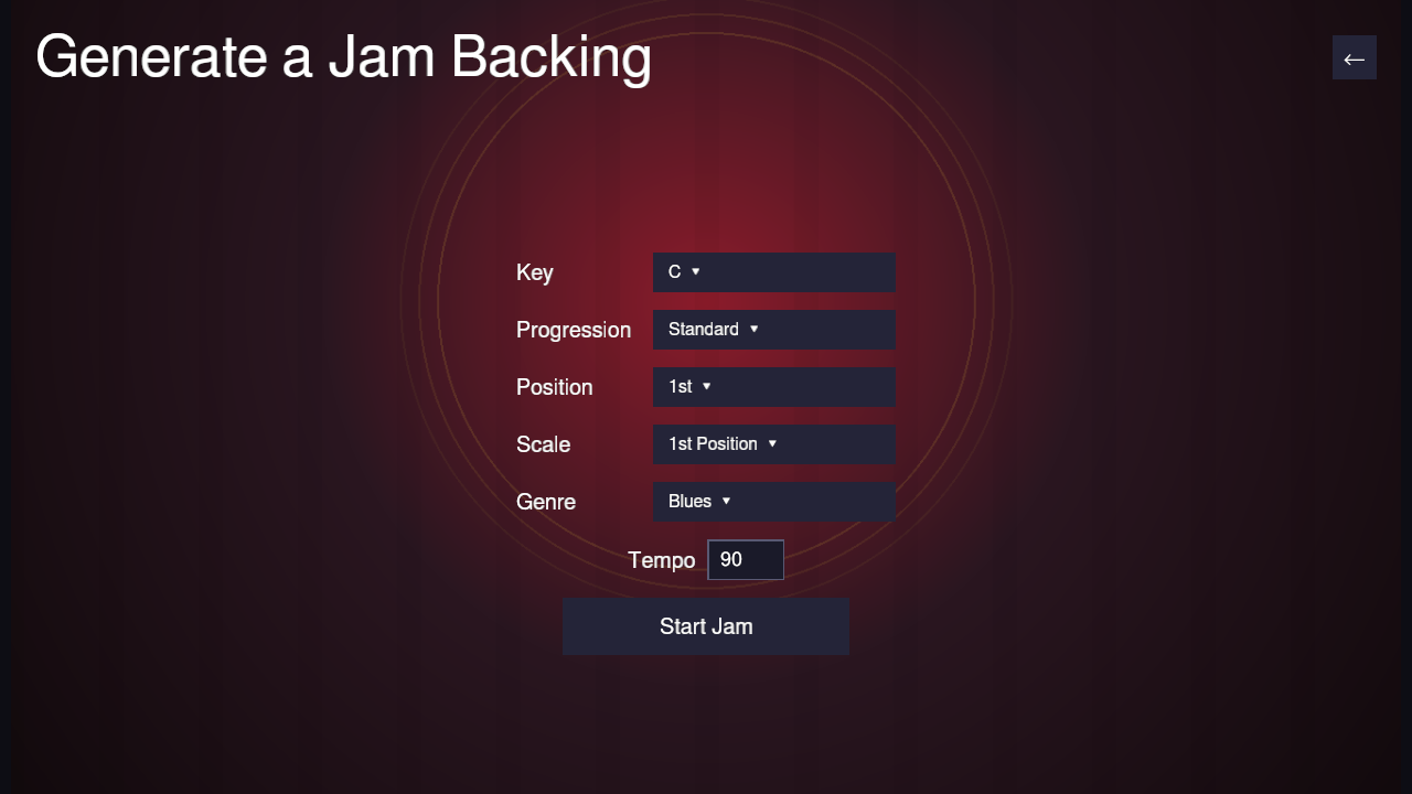 Generate Jam setup screen