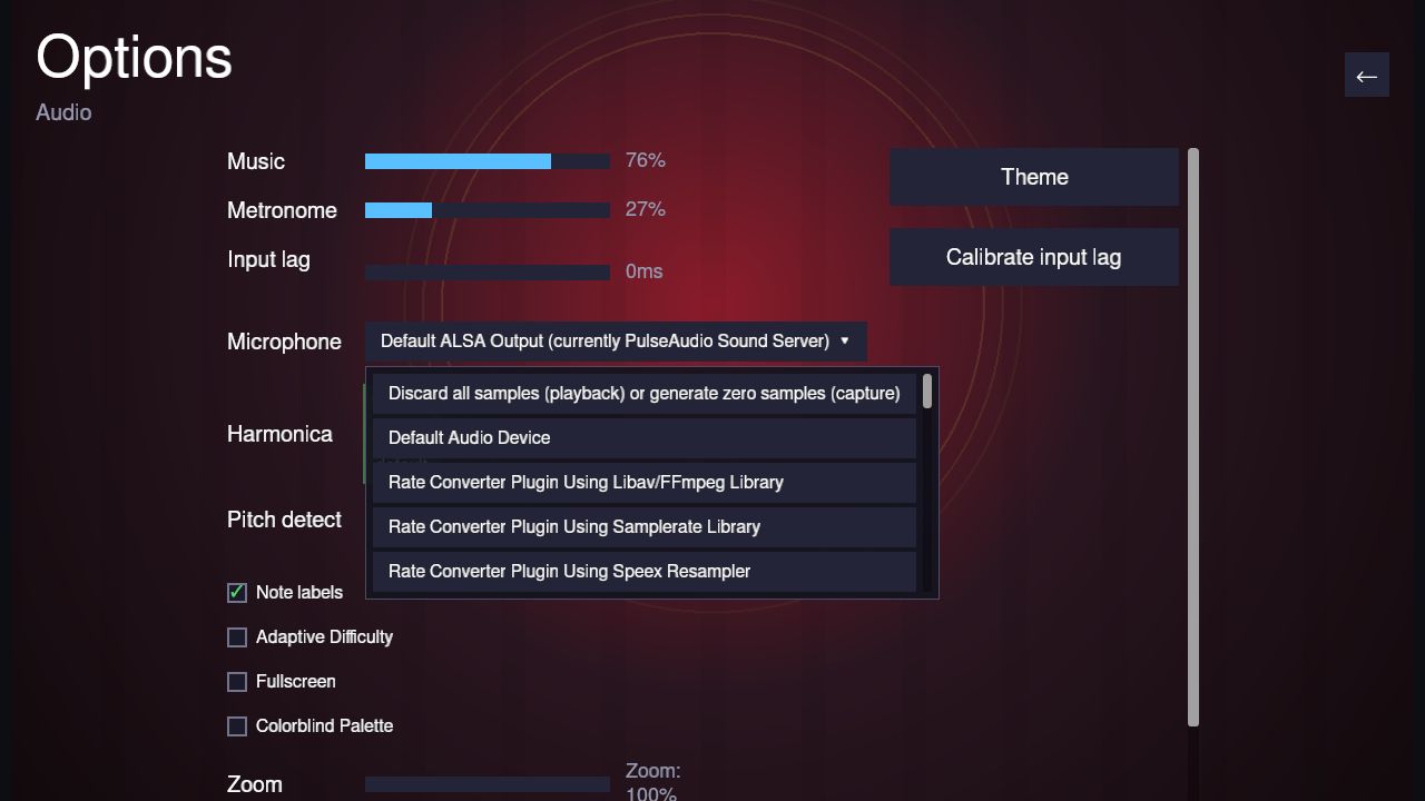 The Options page’s microphone picker